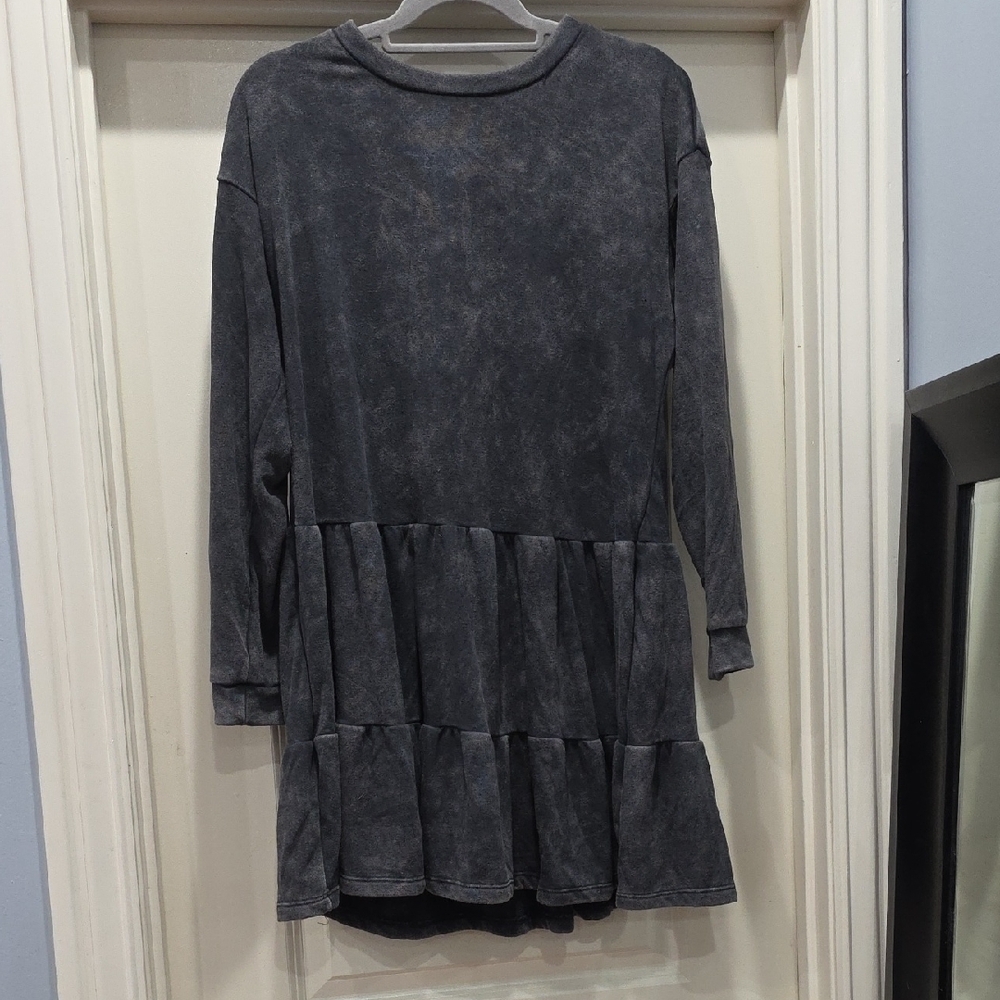 Faded Black Long Sleeve Tiered Dress